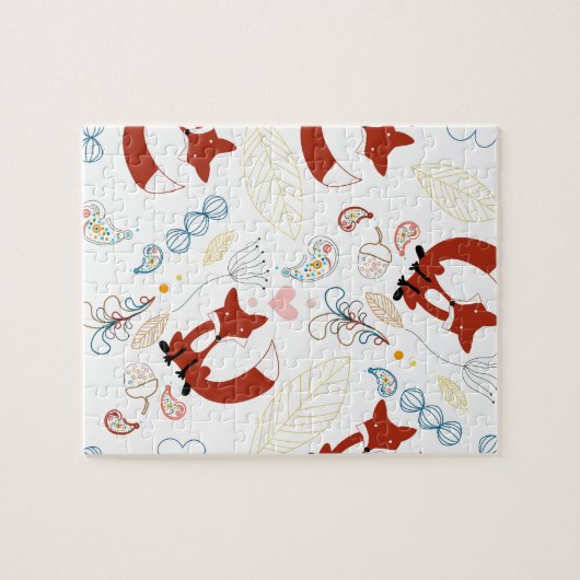 Met de hand getekende vos Harten in geel blauw Roz Legpuzzel (Horizontaal)