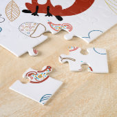 Met de hand getekende vos Harten in geel blauw Roz Legpuzzel (Zijkant)