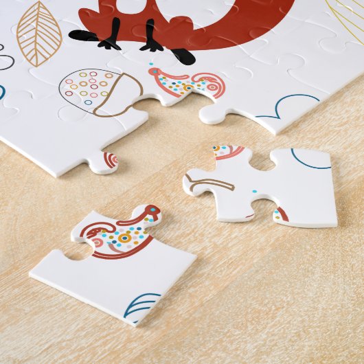 Met de hand getekende vos Harten in geel blauw Roz Legpuzzel (Zijkant)