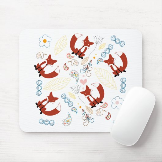 Met de hand getekende vos Harten in geel blauw Roz Muismat (Met muis)