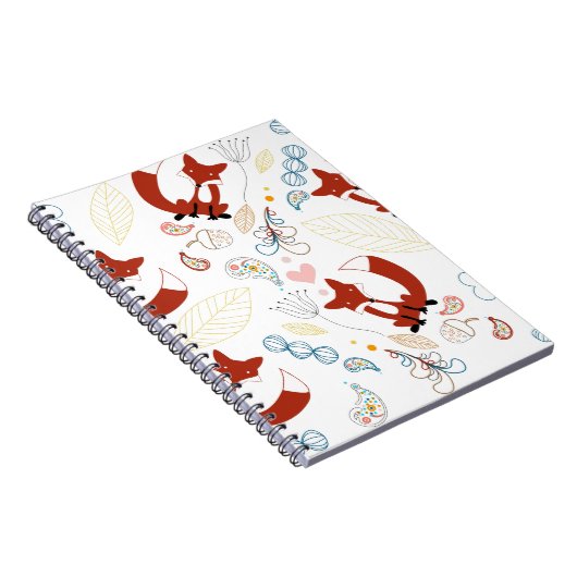 Met de hand getekende vos Harten in geel blauw Roz Notitieboek (Rechterzijde)