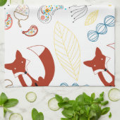 Met de hand getekende vos Harten in geel blauw Roz Theedoek (Gevouwen)