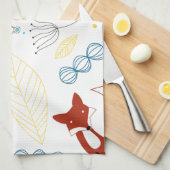 Met de hand getekende vos Harten in geel blauw Roz Theedoek (Quarter Fold)