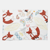 Met de hand getekende vos Harten in geel blauw Roz Theedoek (Horizontaal)