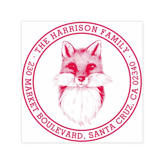 met de hand getekende vos | Ronde familienaam Reto Zelfinktende Stempel (Design)