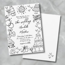 Met de Hand Getekende Vreemde Whimsical Huwelijk