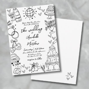 Met de Hand Getekende Vreemde Whimsical Huwelijk Kaart