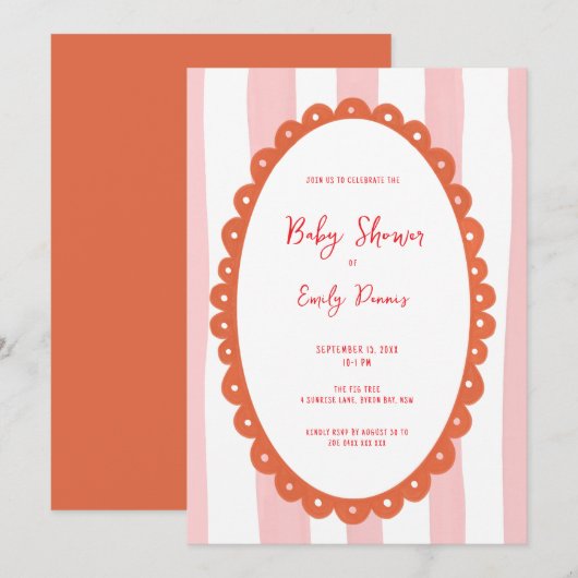 Met de hand getekende vrolijke baby shower uitnodi kaart (Voorkant / Achterkant)