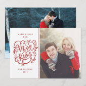 Met de hand getekende vrolijke kus rode glitter fe feestdagenkaart (Voorkant / Achterkant)