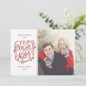 Met de hand getekende vrolijke kus rode glitter fe feestdagenkaart (Staand voorkant)