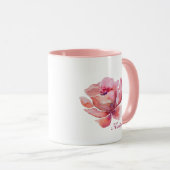 Met de hand getekende waterverf roze bloem mok (Voorkant rechts)