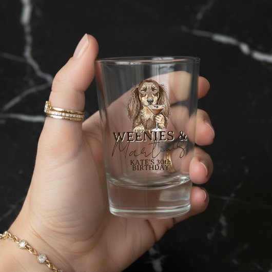 Met de hand getekende Weenies en Martinis Das Shot Glas