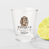 Met de hand getekende Weenies en Martinis Daschund Shot Glas (Voorkant)