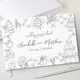 Met de Hand Getekende Whimsical Bruiloft Gastenboek