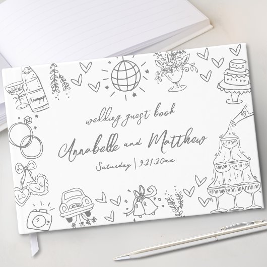 Met de Hand Getekende Whimsical Bruiloft Gastenboek