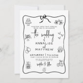 Met de Hand Getekende Whimsical Bruiloft Kaart (Voorkant)