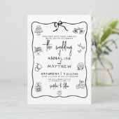 Met de Hand Getekende Whimsical Bruiloft Kaart (Staand voorkant)
