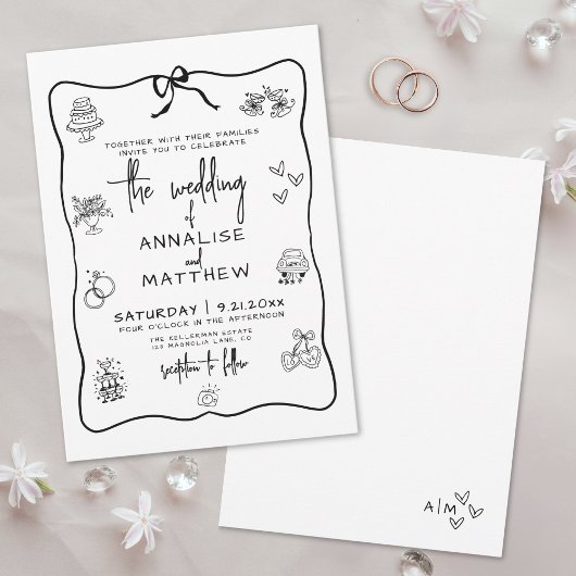 Met de Hand Getekende Whimsical Bruiloft Kaart