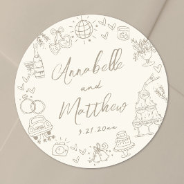 Met de Hand Getekende Whimsical Bruiloft Ronde Sticker
