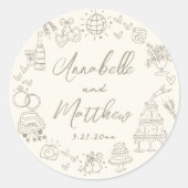 Met de Hand Getekende Whimsical Bruiloft Ronde Sticker (Voorkant)