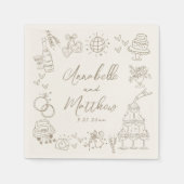 Met de Hand Getekende Whimsical Bruiloft Servet (Voorkant)