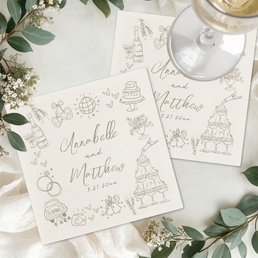 Met de Hand Getekende Whimsical Bruiloft Servet