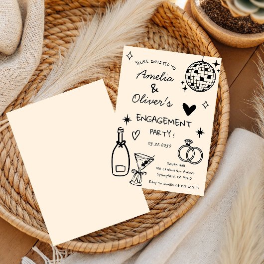 Met de Hand Getekende Whimsical Champagne Disco Ve Kaart