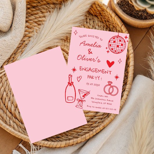 Met de Hand Getekende Whimsical Champagne Disco Ve Kaart