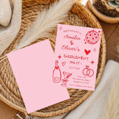 Met de Hand Getekende Whimsical Champagne Disco Ve Kaart