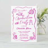 Met de Hand Getekende Whimsical Doodle Afstudeerfe Kaart (Staand voorkant)