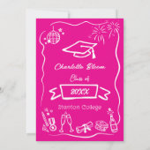 Met de Hand Getekende Whimsical Doodle Afstudeerfe Kaart (Achterkant)
