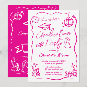 Met de Hand Getekende Whimsical Doodle Afstudeerfe Kaart