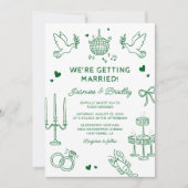Met de Hand Getekende Whimsical Doodle Bruiloft Kaart (Voorkant)