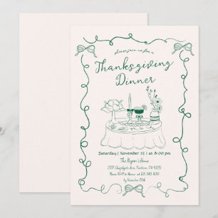 Met de Hand Getekende Whimsical Eettafel Thanksgiv Kaart