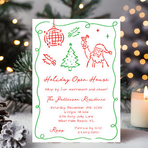 Met de Hand Getekende Whimsical Excentrieke Kerst  Kaart