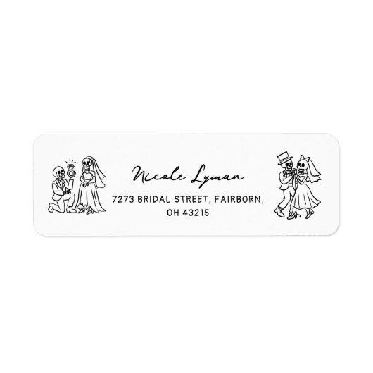 Met de Hand Getekende Whimsical Halloween Trouwfee Etiket (Voorkant)