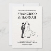 Met de Hand Getekende Whimsical Koppel Bruiloft Kaart (Voorkant)