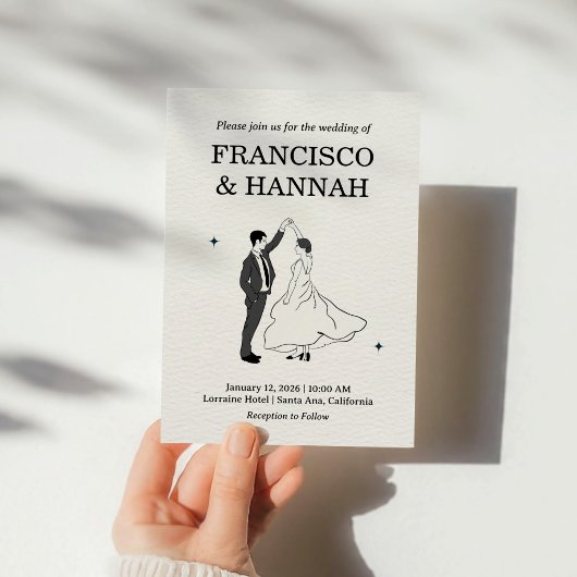 Met de Hand Getekende Whimsical Koppel Bruiloft Kaart