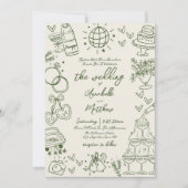 Met de Hand Getekende Whimsical Retro Bruiloft Kaart (Voorkant)