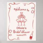 Met de Hand Getekende Whimsical Rode Bruidsuitnodi Poster (Voorkant)