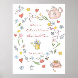 Met de Hand Getekende Whimsical Thee Bruiloft Fees Poster