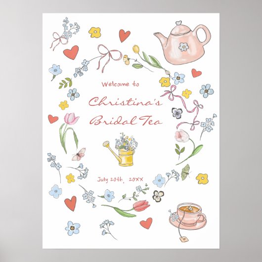 Met de Hand Getekende Whimsical Thee Bruiloft Fees Poster (Voorkant)