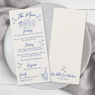 Met de Hand Getekende Whimsical Vintage Blauwe Huw Menu