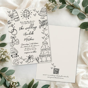 Met de Hand Getekende Whimsical Vintage Bruiloft Kaart