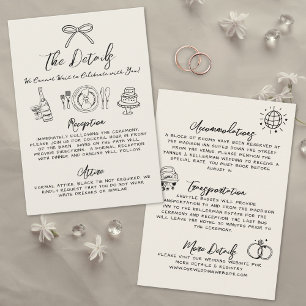 Met de Hand Getekende Whimsical Vintage Huwelijksd Informatiekaartje