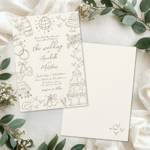Met de Hand Getekende Whimsical Vintage Trouwkaart Kaart