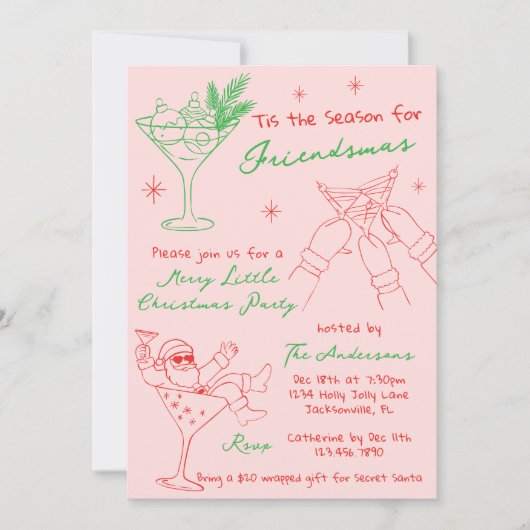 Met de Hand Getekende Whimsical Vriendenmas Kerstf Kaart (Voorkant)