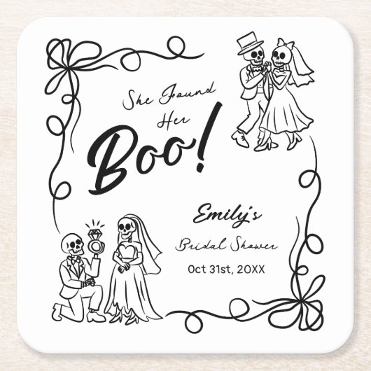 Met de Hand Getekende Whimsische Halloween Bruidsf Kartonnen Onderzetters (Voorkant)