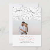 Met de hand getekende Wildbloemen Peach Save the D Date (Voorkant)