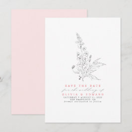 Met de hand getekende Wildbloemen Roze sparen de D Save The Date